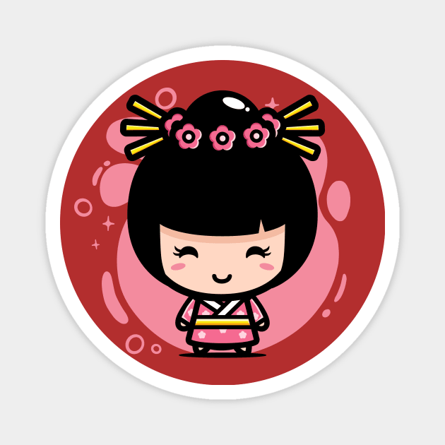 Cute Kawaii Traditional Japanese Girl // Chibi Style Japan Magnet by SLAG_Creative